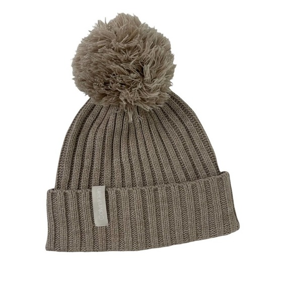 Calvin Klein Tan Knit Pom Pom Beanie - Picture 1 of 9